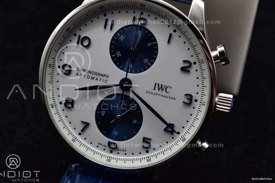 White A Dial Strap SmartChoice 1:1 Leather Blue ZF 1019 Blue on Chrono Edition Best Portuguese IW371620 1005